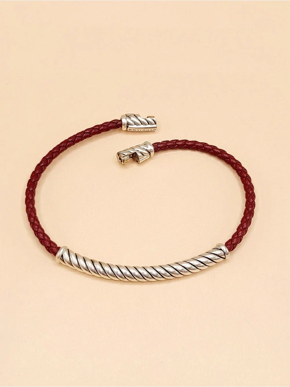 David Yurman Cable Classics ID Bracelet In Sterling Silver and Red Leather
